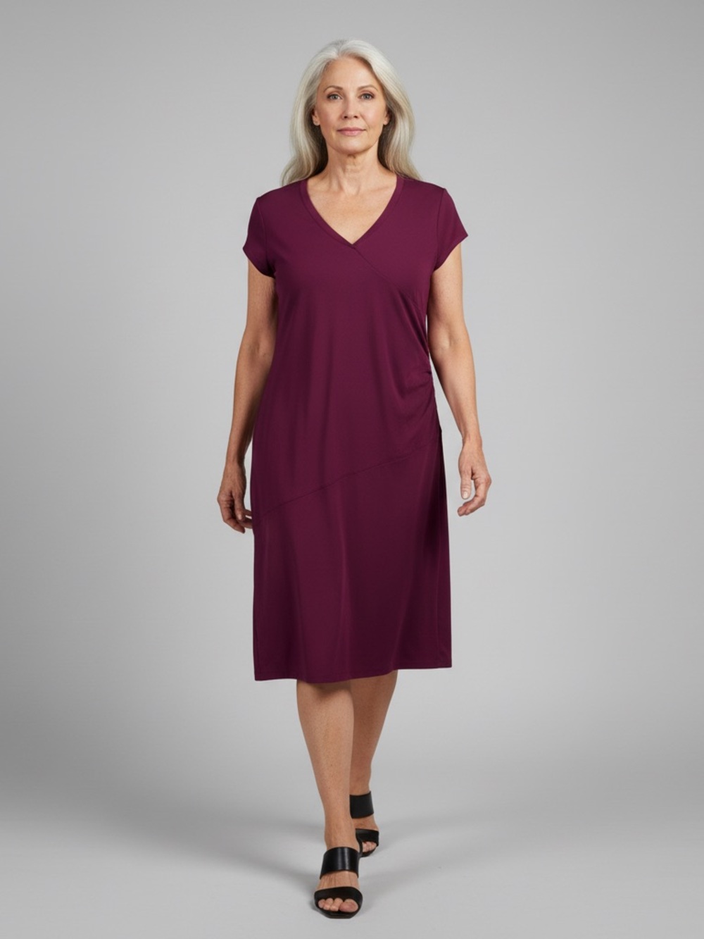 Athleta Burgundy Faux Wrap Dress Women’s Large Stretch V-Neck Ruched